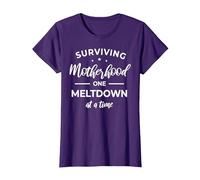 Surviving Motherhood One Meltdown At A Time Camiseta Camiseta, Mujer, Morado, XL