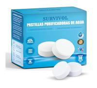 SURVIVOL Pastillas Potabilizadoras de Agua - Tabletas de Purificación 50 Unidades - Purificador de Agua para Autocaravanas, Senderismo, Barcos y Camper en Depósitos de Agua Potable.