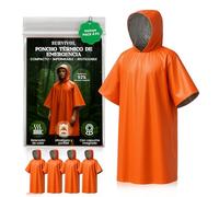 SURVIVOL Poncho Impermeable 4 Pc - Kit Supervivencia 72 Horas Equipada - Poncho Lluvia - Manta Termica Supervivencia Reversible con Capucha para Retención de Calor y Lluvia - Resistente al Viento.