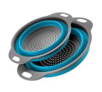 Surwin 2 coladores plegables, colador de silicona grande y pequeño, cestas de drenaje de filtro plegables, colador de cocina para drenar pasta, frutas, verduras (azul, juego de 2)