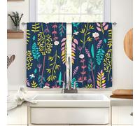 Surwin 2 Piezas Cortinas Cortas para Ventanas, 3D Planta Flores Cocina Cortina de Bistró Puerta Cocina Valance con Bolsillo Decoración Hogar para Dormitorio Ventana Comedor (Hojas,60x90cm)