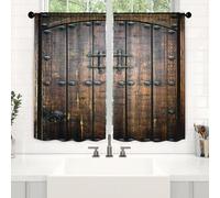 Surwin 2 Piezas Cortinas Cortas para Ventanas, Cocina Cortina de Bistró Puerta Cocina Valance con Bolsillo Decoración Hogar para Dormitorio Ventana Comedor, Veta de Madera (Negro,65x115cm)