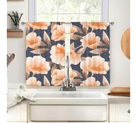 Surwin 2 Piezas Cortinas Cortas para Ventanas Elegantes Flores Cocina Cortina de Bistró Puerta Cocina Valance con Bolsillo Decoración Hogar para Dormitorio Ventana Comedor (Azul Marino,65x90cm)