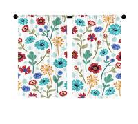 Surwin 2 Piezas Cortinas Cortas para Ventanas, Flores Estampado Cocina Cortina de Bistró Puerta Cocina Valance con Bolsillo Decoración Hogar para Dormitorio Ventana Comedor (Azul,60x90cm)