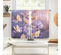 Surwin 2 Piezas Cortinas Cortas para Ventanas, Mariposa Estampado Cocina Cortina de Bistró Puerta Cocina Valance con Bolsillo Decoración Hogar para Dormitorio Ventana Comedor (Morado,90x60cm)