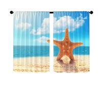 Surwin 2 Piezas Cortinas Cortas para Ventanas, Océano Estampado Cocina Cortina de Bistró Puerta Cocina Valance con Bolsillo Decoración Hogar para Dormitorio Ventana Comedor (Estrella mar,140x145cm)