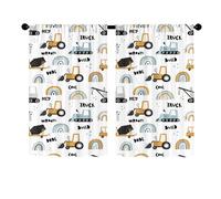 Surwin 2 Piezas Cortinas Cortas Ventanas Cocina Cortina de Bistró de Dibujos Animados Puerta para Ventana, Comedor, Cafetería, Dormitorio, Decoración del Hogar (Camiones de Cemento,140x145cm)