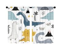 Surwin 2 Piezas Cortinas Cortas Ventanas Cocina Cortina de Bistró de Dibujos Animados Puerta para Ventana, Comedor, Cafetería, Dormitorio, Decoración del Hogar (Dinosaurio Volcán,60x90cm)