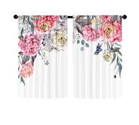 Surwin 2 Piezas Cortinas Cortas Ventanas Cocina Cortina de Bistró de Estampado Floral Puerta para Ventana, Comedor, Cafetería, Dormitorio, Decoración del Hogar (Pintura al óleo,60x60cm)