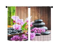 Surwin 2 Piezas Cortinas Cortas Ventanas Cocina Cortina de Bistró de Estampado Floral Tranquilo Puerta para Ventana,Comedor,Cafetería,Dormitorio,Decoración del Hogar (Phalaenopsis Morada,65x60cm)