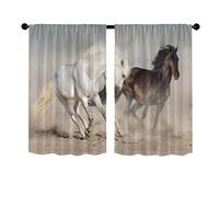 Surwin 2 Piezas Cortinas Cortas Ventanas Cocina Cortina de Bistró de Impresión 3D de Caballo Puerta para Ventana, Comedor, Cafetería, Dormitorio, Decoración del Hogar (Blanco y Negro,60x45cm)