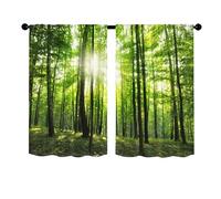 Surwin 2 Piezas Cortinas Cortas Ventanas Cocina Cortina de Bistró de Impresión de Bosque Puerta para Ventana, Comedor, Cafetería, Dormitorio, Decoración del Hogar (Bosque Verde,60x60cm)