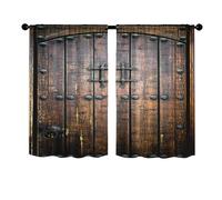 Surwin 2 Piezas Cortinas Cortas Ventanas Cocina Cortina de Bistró de Impresión en Panel de Madera Puerta para Ventana,Comedor,Cafetería,Dormitorio,Decoración del Hogar (Puerta Grande,65x60cm)