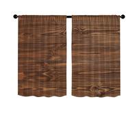 Surwin 2 Piezas Cortinas Cortas Ventanas Cocina Cortina de Bistró de Veta de Madera Puerta para Ventana, Comedor, Cafetería, Dormitorio, Decoración del Hogar (Madera marrón,140x145cm)