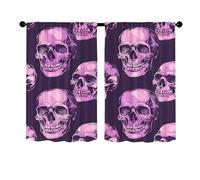 Surwin 2 Piezas Cortinas Cortas Ventanas Cocina Cortina de Bistró Impresión de Calavera 3D Puerta para Ventana, Comedor, Cafetería, Dormitorio, Decoración del Hogar (Calavera Rosa,140x175cm)