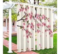 Surwin 2 Piezas Estilo Floral Moderno Cortinas Exterior Impermeable,Cortina Opaca con Ojales,Cortinas Blackout Protección Solar, Lonas Impermeables Exterior Balcón,Porche (Sakura,91x213cm)