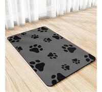 Surwin Alfombra Comedero Perro Gato, Tapete para Comer para Mascota Antideslizante Absorbente de Secado Rápido, para Evitar Derrames de Agua, con Patrón de Pata de Perro (Gris Negro,50x70cm)