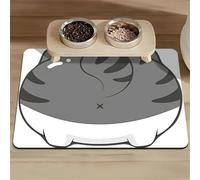 Surwin Alfombra Comedero Perros y Gatos Absorbente, Alfombrilla Comida de Mascotas, Tapetes para Comer Perros Secado Rápido, Protege el Suelo de Derrames de Agua y Comida (Gato Gris 2,40x50cm)