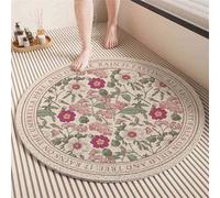 Surwin Alfombra Ducha Antideslizante, Redondo Moda Impresión Alfombra Baño Lufa Secado Rápido con Orificio de Drenaje PVC Alfombra de Ducha Lavable para Bañera, Puerta (Flor Rosa,Diámetro 100cm)