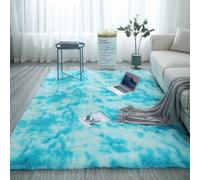 Surwin Alfombra Salon Lavable Tapete Sala, Primavera Grandes Alfombra Dormitorio de Pelo Largo Tapetes para Sala Habitacion Juvenil Dormitorio Matrimonio Sofá (Azul Cielo Tie-Dye,60x180cm)