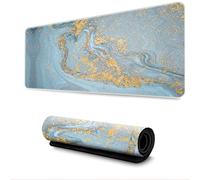 Surwin Alfombrilla para Ratón Grande, Grano de Piedra Mármol Alfombrilla Ratón Gaming Alfombrillas de Ratón Espesor 3mm con Base de Goma Antideslizante Mousepad (300x700mm,Azul + Dorado)