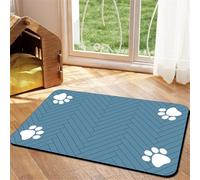 Surwin Alfombrilla Perros Absorbente Alfombrilla de Comedero Moderno Patrón de Pata de Perro, Tapete para Comer Gatos de Secado Rápido, Protege el Suelo de Derrames de Agua (Azul,40x60cm)