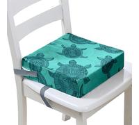 Surwin Asiento Elevador para Niños, Desmontable Portátil Cojines Asiento Infantil con 2 Hebillas para Bebé Silla de Comedor Mesa de Comedor Silla -Tortuga marina 3D (Verde Lago,40x40x10cm)
