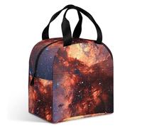 Surwin Bolsas Termicas Porta Alimentos, Patrón Cielo Estrellado 3D Bolsa Almuerzo Aislada 9L Impermeable Hermética e Isotérmica Diseño de Bolsillo Frontal para Colegio (Galaxia marrón)