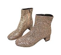 Surwin Botas Invierno para Mujeres, Botas de Plataforma de Slip-on Zapatos Ankle con Cremallera para Otoño e Invierno, Antideslizante Jardín Trabajo Boots 36-43 (Lentejuelas doradas,42)