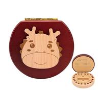 Surwin Caja de Dientes de Leche - Caja en Madera para Niños y Niñas como Regalo Souvenir para Guardar Dientes,Hecho a Mano Caja de Dientes con Patrón de Dientes de Leche (Dragón)
