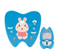 Surwin Caja de Dientes de Leche, Zodíaco Chino Caja en Madera para Niños y Niñas como Regalo Souvenir para Guardar Dientes,Hecho a Mano Caja de Dientes con Patrón de Dientes de Leche (Conejo)
