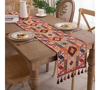 Surwin Camino de Mesa de poliéster, Tapete Decorativo para Mesa de Comedor,Resistente Mantel Estrecho Retro Artesanía Jacquard,Ideal para Fiestas, Hogar y Restaurante (Rombo,33x140cm)