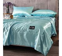 Surwin Colcha de Seda Edredón de Verano Colcha de Aire Acondicionado, Lujoso Cómodo y Suave Ligero Cama Queen King Super King Lavable Colcha para Todas Estaciones (Azul Claro,150x200cm)
