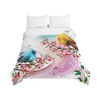 Surwin Colcha de Verano Primavera Reversible con Estampado de Pájaro de Flor de Elegante 3D, Suave y Transpirable Edredón, Colcha para Cama Individuales y Dobles (Flor Melocotón,230x260cm)