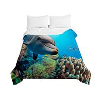 Surwin Colcha de Verano-Primavera Reversible con Impreso Delfín, Edredón Cubrecama Rellenos de Algodón,Moderno Colcha Acolchada Quilted para Camas Individuales y Dobles (Precioso,130x150cm)