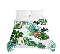 Surwin Colcha de Verano Reversible Colcha Bouti de Primavera y Entretiempo, Microfibra Ligera Colcha Acolchada Cubrecama con 3D Plantas para Cama Individual Matrimonio (Frangipani,230x260cm)