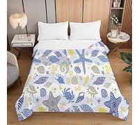 Surwin Colcha de Verano Reversible para Cama, Colcha Bouti de Primavera y Entretiempo,Microfibra Ligera Colcha Acolchada Cubrecama con Vida Marina 3D para Cama Matrimonio (230x280cm,Estrella de mar)