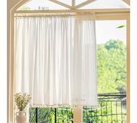 Surwin Cortinas Cortas Ventanas Cocina Encaje Blanco Cortina de Bistró de Estilo Rústico Puerta Cocina para Ventana, Comedor, Cafetería, Balcón, Dormitorio, Decoración Hogar (76x60cm,Blanco)