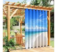 Surwin Cortinas Exterior Impermeable, 3D Mar Cortina Opaca con Superior e Inferior Ojales, Blackout Protección Solar, Lonas para Balcón, Terraza y Porche (Playa 5,137x203cm)