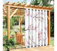 Surwin Cortinas Exterior Impermeable, Estampado Floral Cortina Opaca con Ojales, Cortinas Blackout Protección Solar, Lonas para Balcón, Terraza y Porche (Blanco Rosa 1,137x274cm)