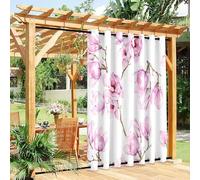 Surwin Cortinas Exterior Impermeable, Estampado Floral Cortina Opaca con Ojales, Cortinas Blackout Protección Solar, Lonas para Balcón, Terraza y Porche (Blanco Rosa 2,91x213cm)