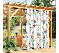 Surwin Cortinas Exterior Impermeable, Estampado Floral Cortina Opaca con Ojales, Cortinas Blackout Protección Solar, Lonas para Balcón, Terraza y Porche (Blanco Verde,101x213cm)
