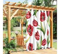 Surwin Cortinas Exterior Impermeable, Estampado Floral Cortina Opaca con Ojales, Cortinas Blackout Protección Solar, Lonas para Balcón, Terraza y Porche (Blanco Rojo,137x203cm)