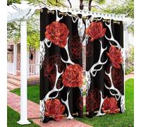 Surwin Cortinas Exterior Impermeable, Estampado Floral en 3D Cortina Opaca con Ojales, Cortinas Blackout Protección Solar, Lonas para Balcón, Terraza y Porche (Negro Rojo 1,137x274cm)