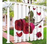 Surwin Cortinas Exterior Impermeable, Estampado Floral en 3D Cortina Opaca con Ojales, Cortinas Blackout Protección Solar, Lonas para Balcón, Terraza y Porche (Blanco Rojo Verde,137x304cm)