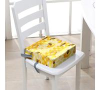 Surwin Coussin Rehausseur Chaise Enfant, Cartoon Bee Coussin Chaise Enfant Lavable Rehausseur de Chaise Enfant avec Boucle de Sécurité, Rehausseur de Chaise de Salle (32x32x8cm,Miel)