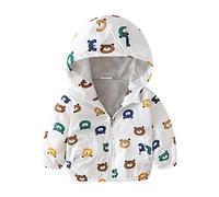 Surwin Cremallera Chaqueta para Bebés, Capucha Abrigo Viento Outwear Chaqueta a Prueba De Viento para bebés niñas niños 1-7 años Dibujos Animados Estampado Cortavientos (Oso café,90cm)