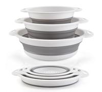 Surwin Escurridor Plegable, 3 Piezas Colador Plegable Escurridor Verduras Silicona Colador Pasta De Cocina para Frutas,Verduras (Blanco)