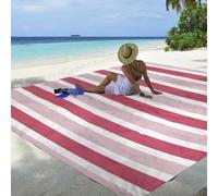 Surwin Esterilla Playa Antiarena Grande Manta Playa Rayas Impermeable Manta Praia Grande Cómoda Esterilla Praia con 4 Clavos Fijos para Exterior Camping (Rojo arándano,200x200cm)