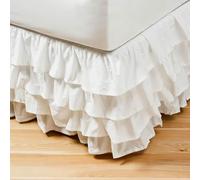 Surwin Falda de Cama con Volantes Elástico 150x200 cm, Blanco Cubre Canape Falda de Cama Plisada con Volantes 45cm | Suave Microfibra Decoración para Hogar Dormitorio y Hotel (sin Superficie de Cama)